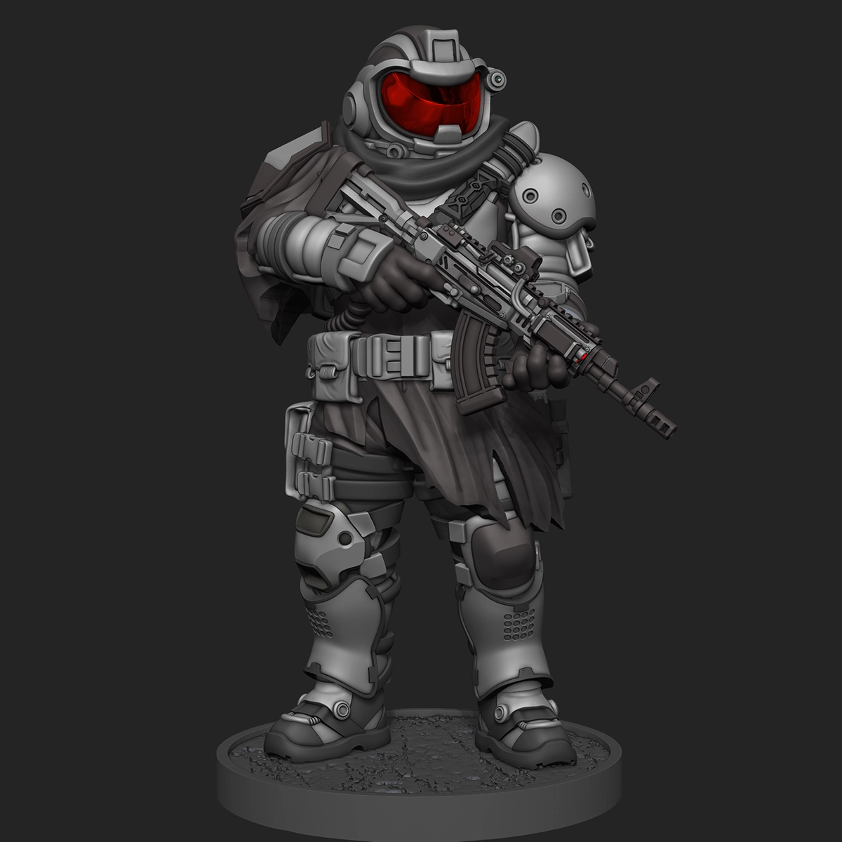 R.O.T.A.S. Space Dog miniature render — Resistance faction trooper with red visor and tactical scarf